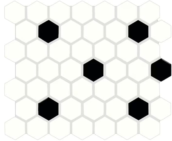 Ceramic Tile Daltile - Color Wheel Mosaic - Arctic White/Black 1.5" Hexagon Daltile