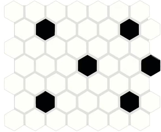 Ceramic Tile Daltile - Color Wheel Mosaic - Arctic White/Black 1.5" Hexagon Daltile